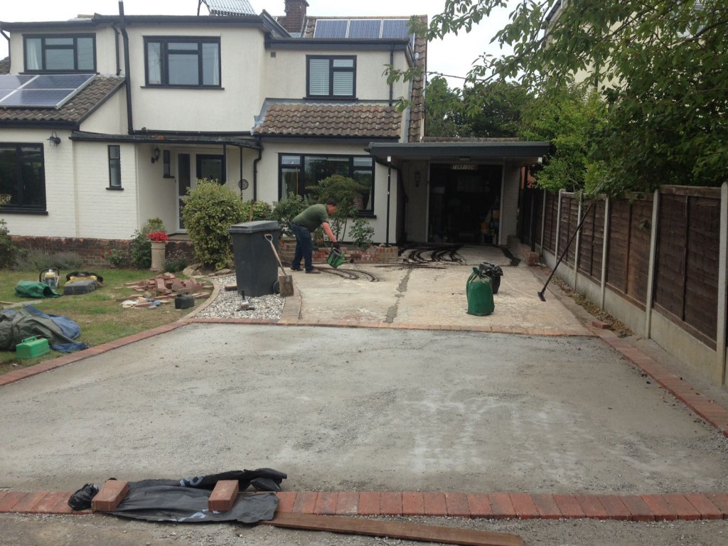 Concreted sub base with brick edging